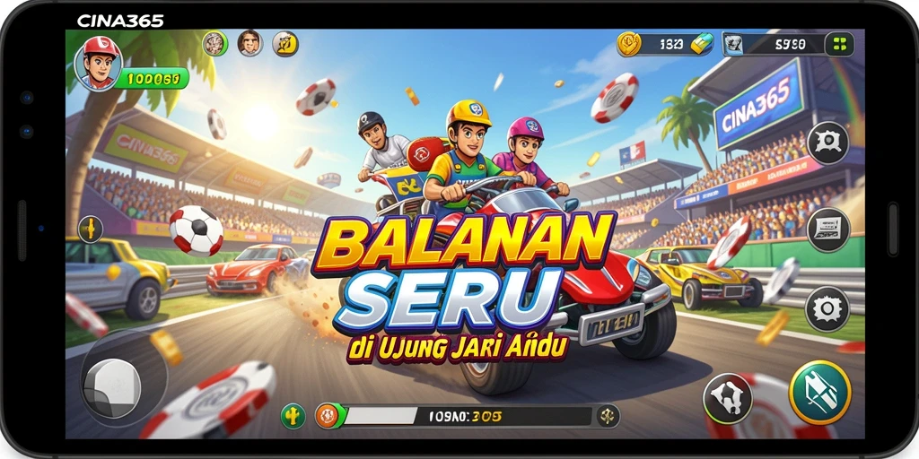 Tangkapan layar CINA365 menampilkan aksi balapan mendebarkan di lintasan.