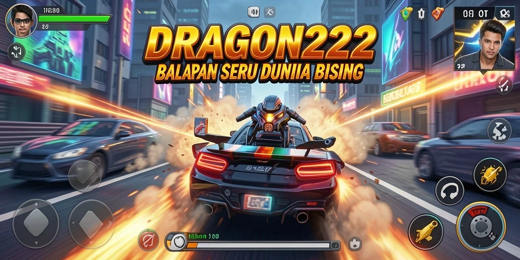 Tampilan gameplay balapan menegangkan DRAGON222 dengan mobil yang melaju kencang.