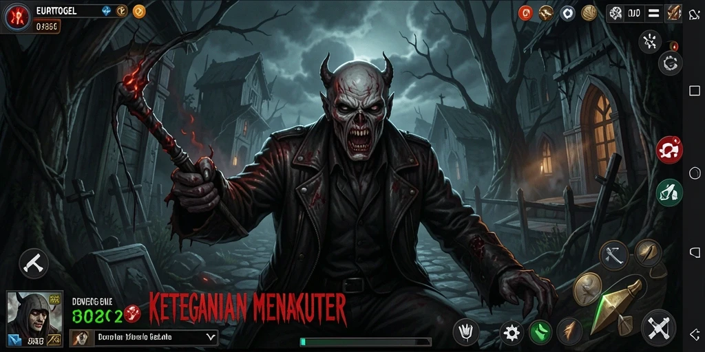 Gameplay EUROTOGEL menunjukkan suasana horor yang mencekam.