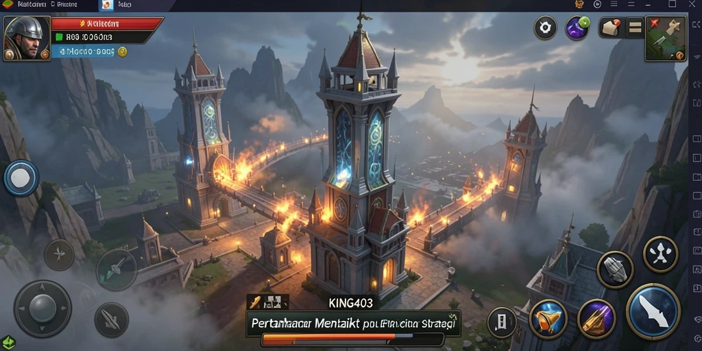 Tangkapan layar gameplay KING403 menunjukkan menara berfungsi dalam pertempuran.