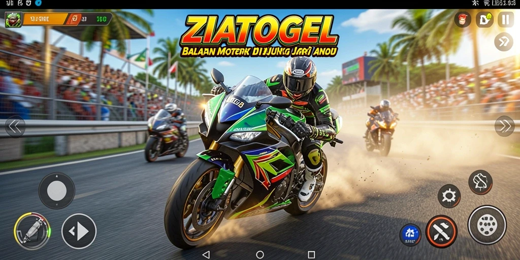 Gameplay ZIATOGEL yang mendebarkan dengan balapan motor.